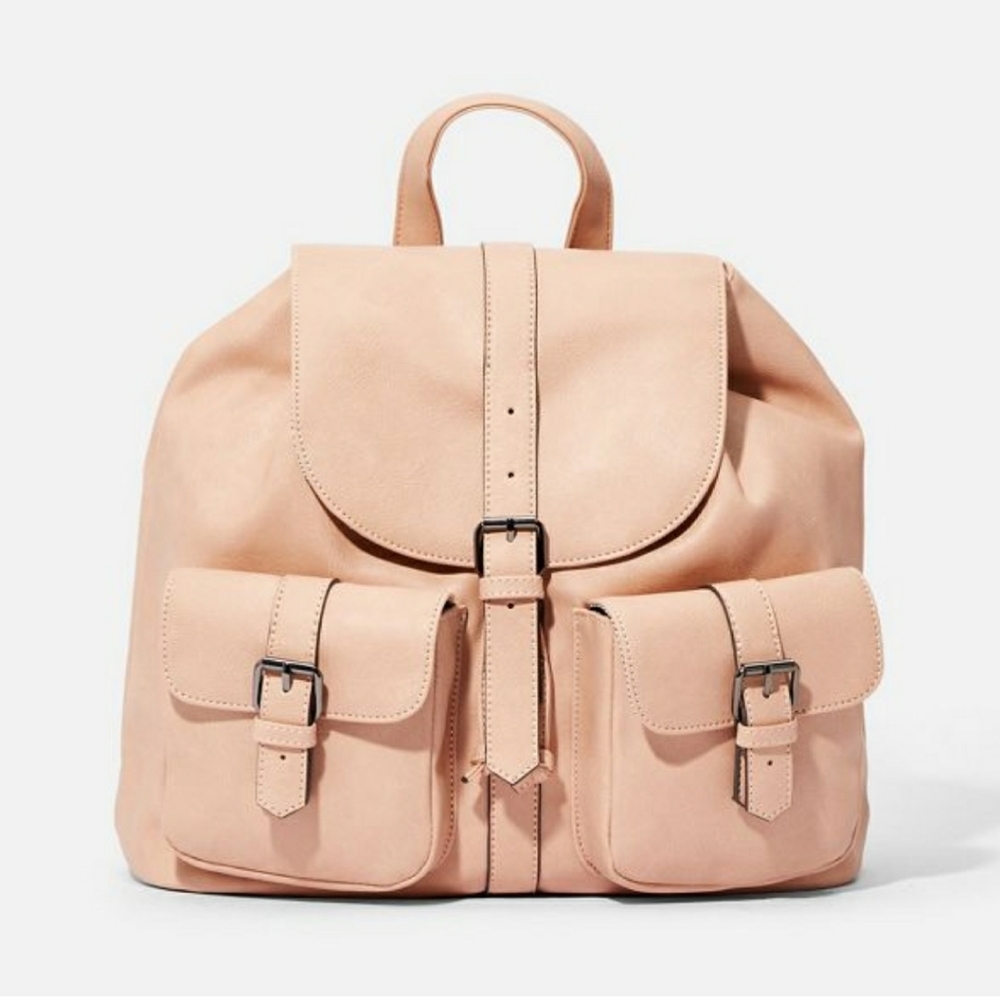 Pink Faux Leather Backpack